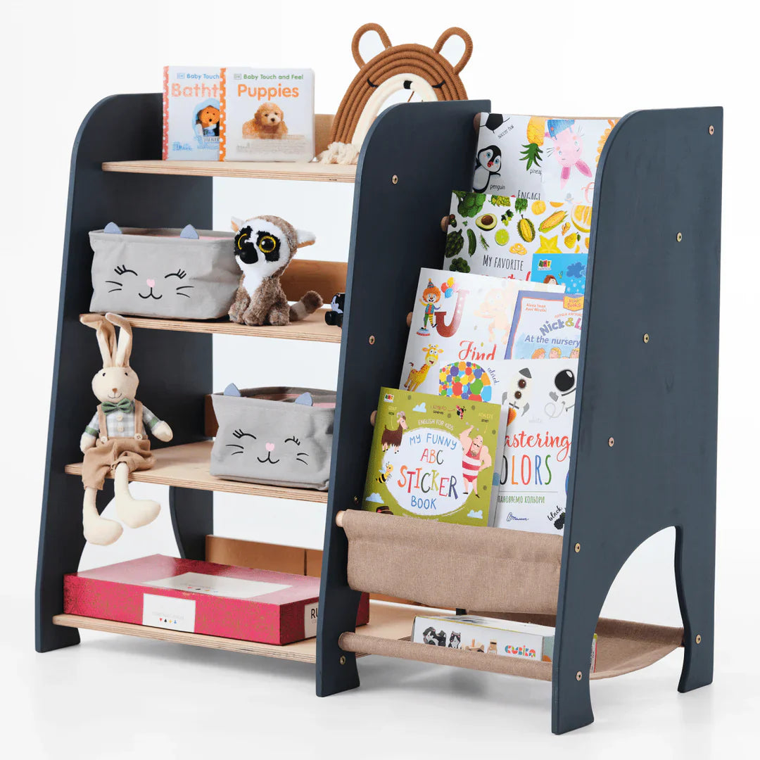 2-in-1 幼児向け木製モンテッソーリ棚（本・おもちゃ収納棚）