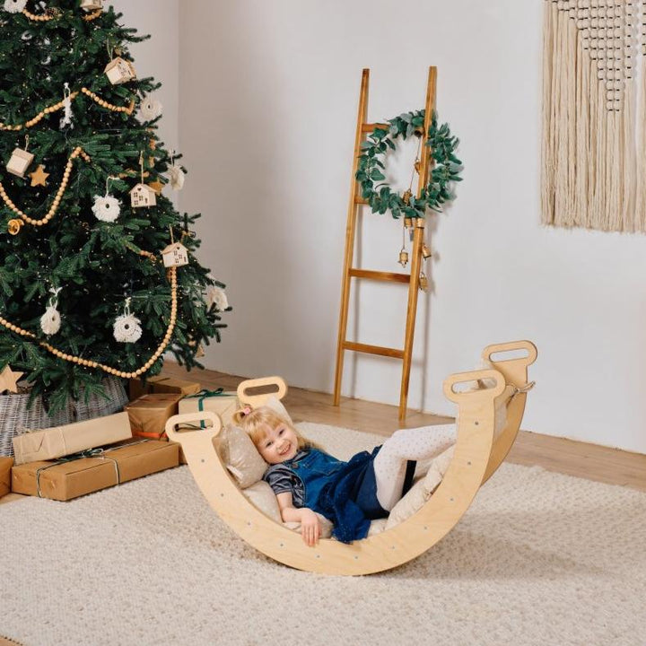 4-in-1 モンテッソーリクライミングセット（トライアングルラダー・クライミングアーチ・滑り台ボード・クッション）　ベージュ