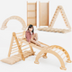 4-in-1 モンテッソーリクライミングセット（トライアングルラダー・クライミングアーチ・滑り台ボード・クッション）　ベージュ