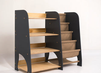 2-in-1 幼児向け木製モンテッソーリ棚（本・おもちゃ収納棚）